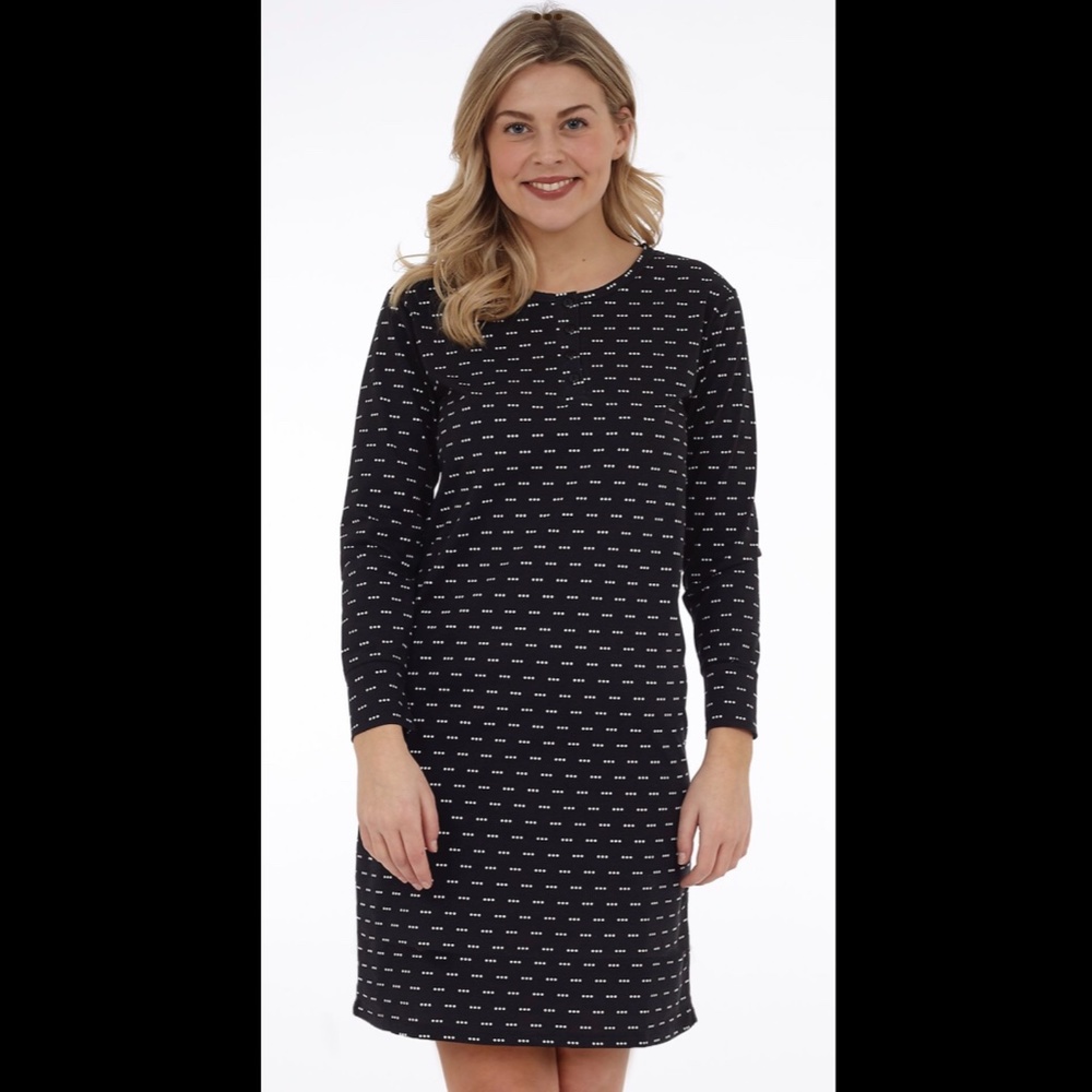 Women's Black Patterned Long Sleeve Chemise Slip